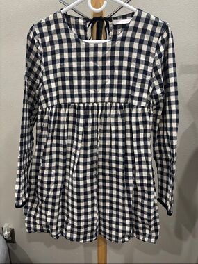 Zara Black and White Gingham Peplum Top with Back Tie (Romper)